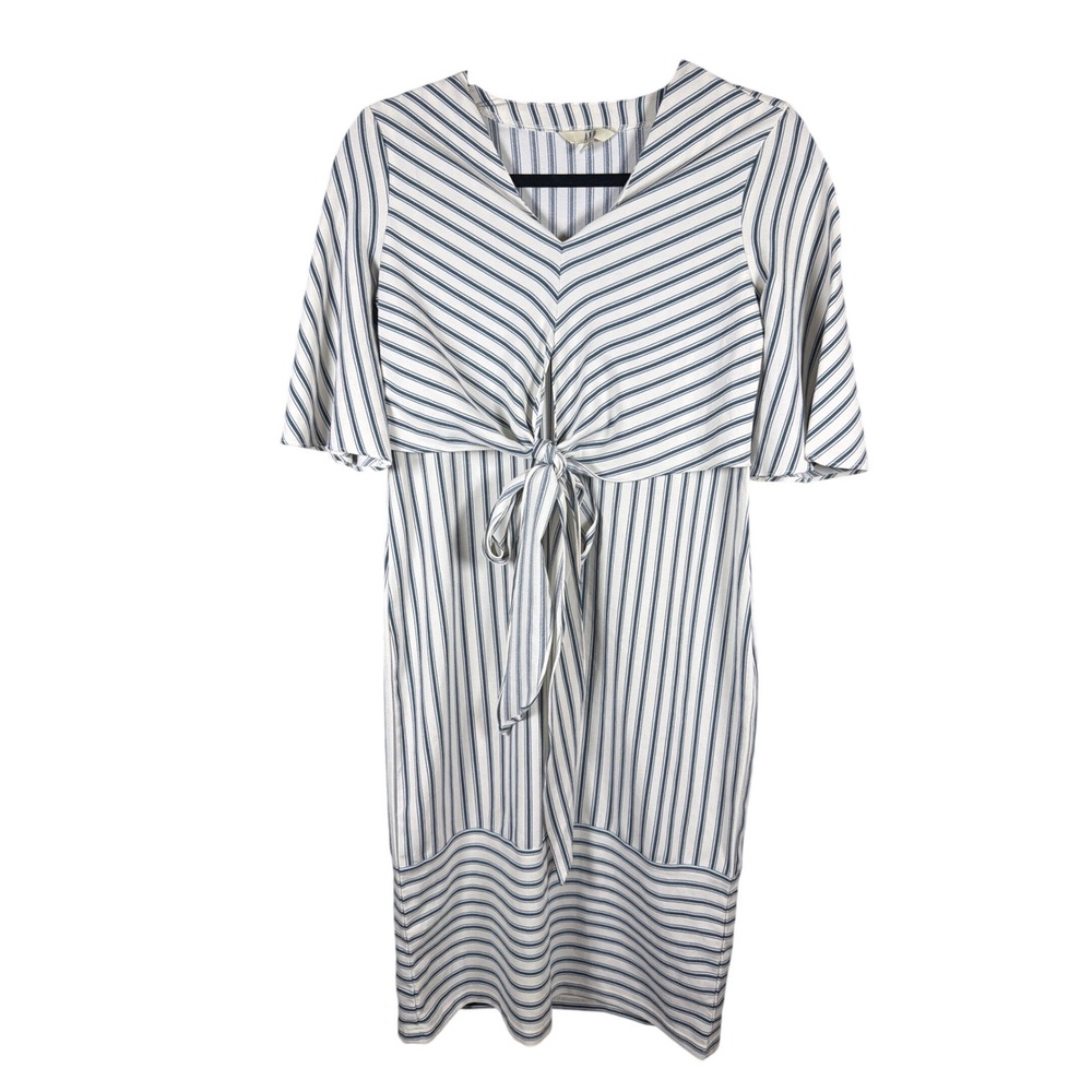 AND Women Blue White‎ Striped Front Tie Flutter Sleeve Shift Dress Size 8